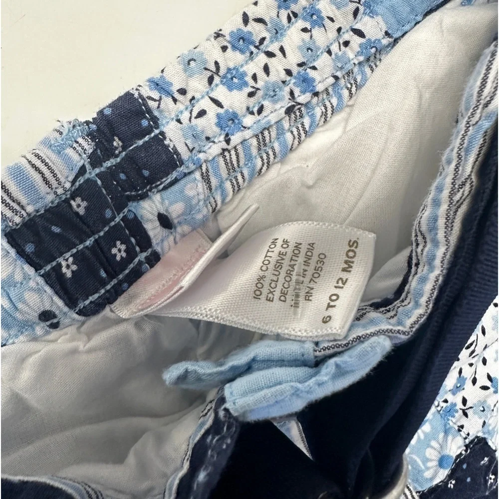 Janie & Jack Floral Patchwork Blue Shorts with belt 6-12m